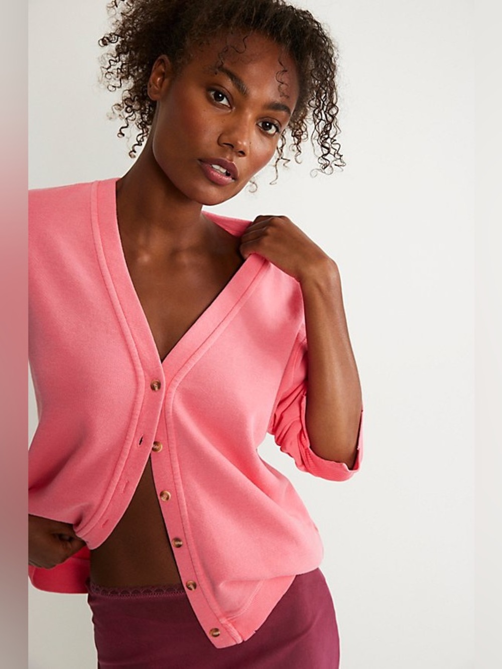 NWT Free People Take it Easy Cardigan Bright Pink Bohemian Comfy Lounge Medium